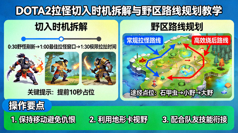 DOTA2拉怪切入时机拆解与野区路线规划教学画面